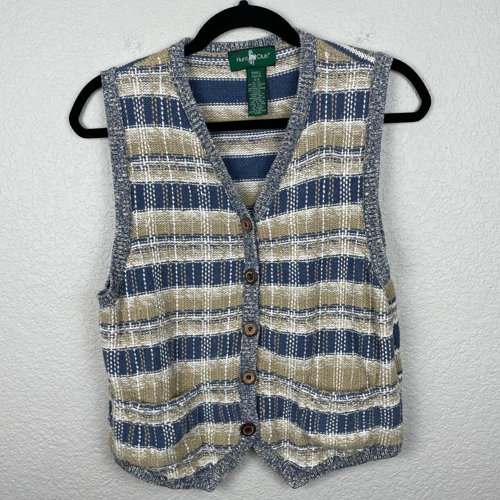 Vintage Hunt Club Knit‎ Sweater Vest Womens Small Button Up Grandma Y2K Preppy